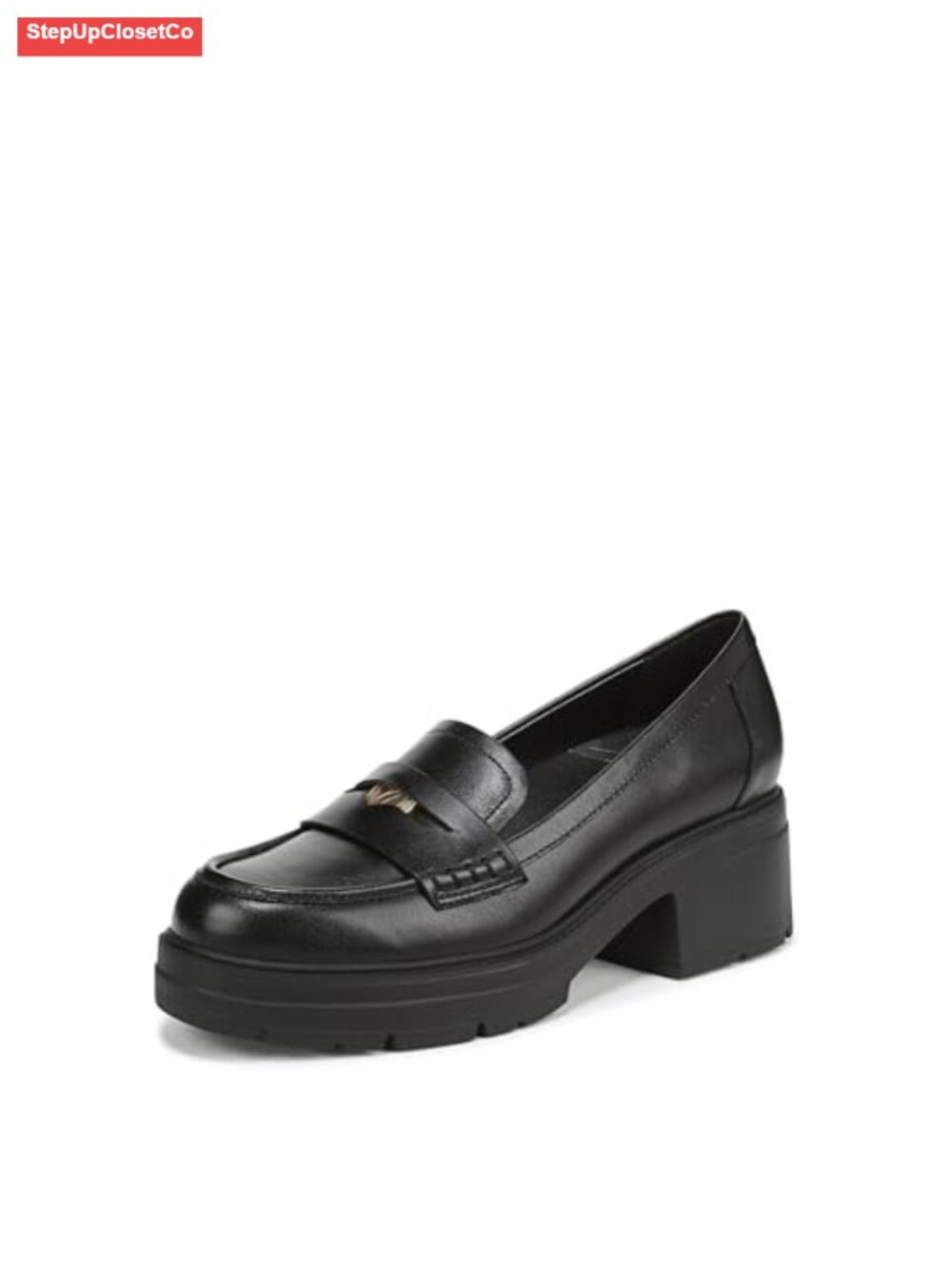 Platform Loafer Leather Round Toe Block Heel Comfort Slip On